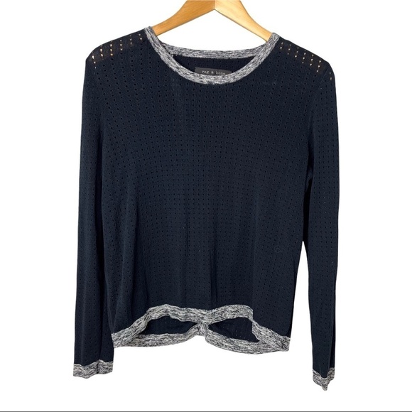 rag & bone Ariana Perforated Split Back Sweater Pullover Size Medium - Picture 3 of 11
